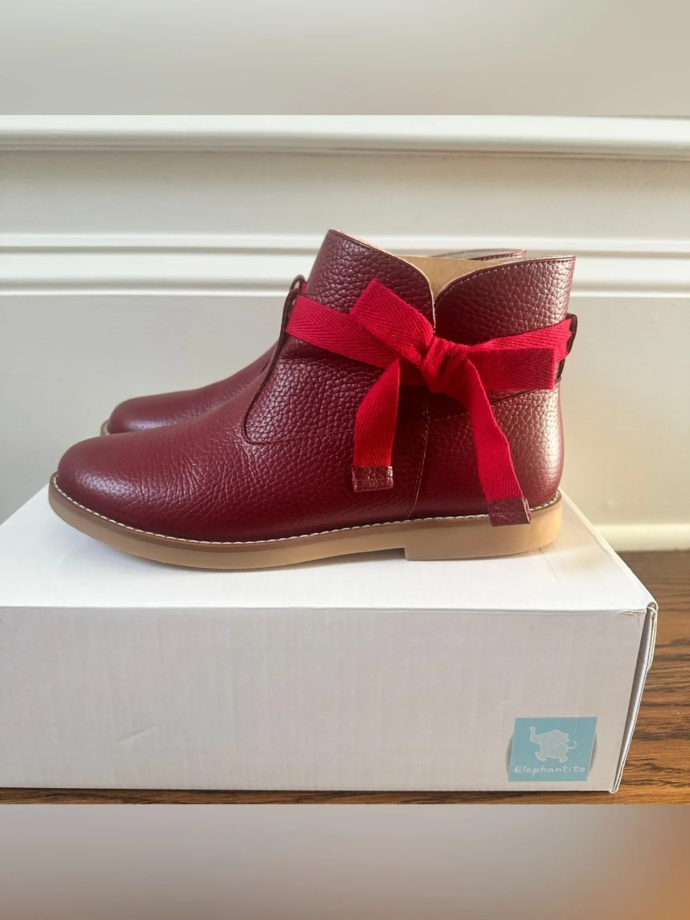 NWT Elephantito Sunny Bootie Boot Bow Fall Red Burgundy 3